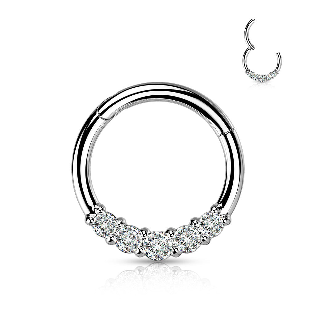 Surgical Steel Hinged Segment with Forward Facing 5 CZ Ring
